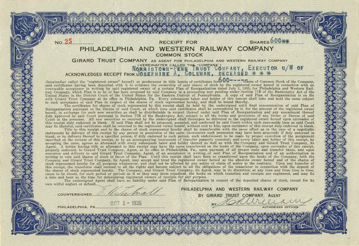 Philadelphia and Western Railway Co.